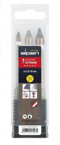 Sada vrtáků na sklo Alpen Keramo extreme Box 0000300003100, Průměr otvoru: 5 mm, 6 mm, 8 mm válcová stopka 1 ks