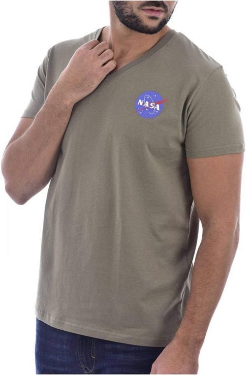 Originální NASA tričko V NECK BASIC BALL - Khaki Barva: Zelená, Velikost: S
