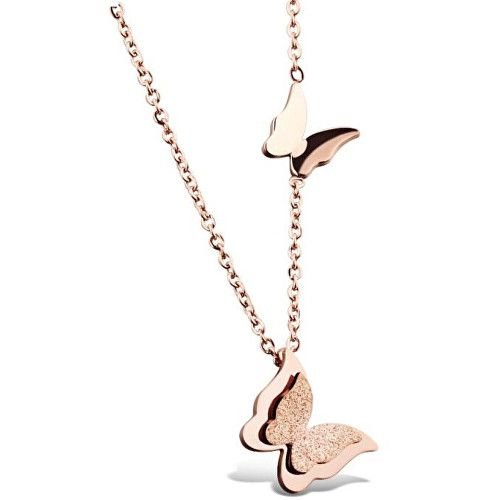 Troli Růžově pozlacený motýlí náhrdelník Metal Butterfly KNSC-257-RG