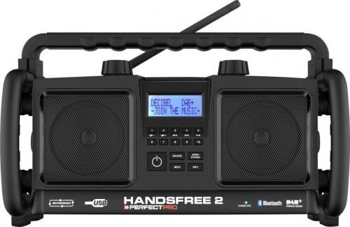 Odolné rádio PerfectPro Handsfree 2, Bluetooth, AUX, FM, černá