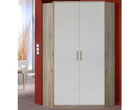 Rohová šatní skříň Cariba, dub san remo/bílá