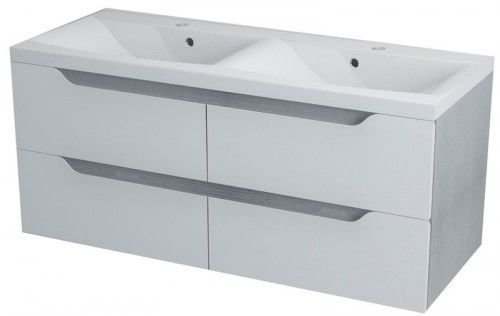 WAVE II dvojumyvadlová skříňka 120x50x48cm, bílá/dub stříbrný