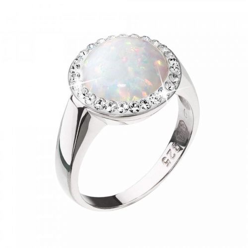 Evolution Group Stříbrný prsten se syntetickým opálem a krystaly Preciosa bílý 35060.1