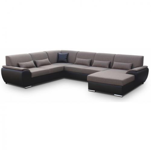 TEMPO KONDELA Rohová sedací souprava, P, rozklad / úložný prostor, eko hnědá / látka Portland 24 hnědá, EMILY U