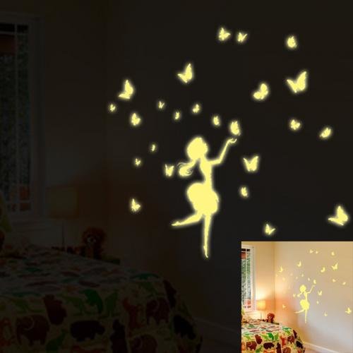 Svítící samolepky na zeď - víla s motýlky
