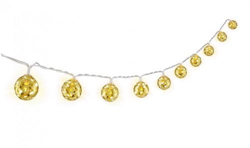 Vánoční řetěz - koule s ornamentem, 10 LED, teplé bílé,  časovač, bateriové napájení GB 58119