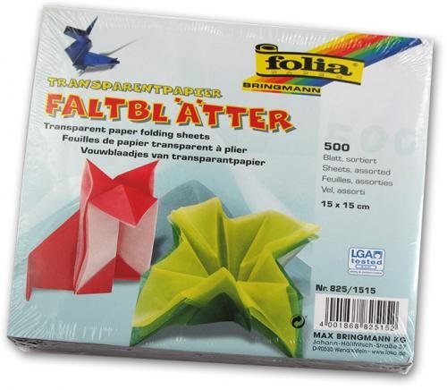 Folia - Max Bringmann Origami papír transparentní 42 g/m2 - 15 x 15 cm, 500 archů v 10-ti barvách