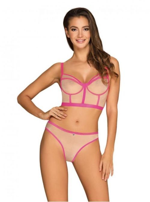 Smyslný set Nudelia top & panties neon pink - Obsessive růžová