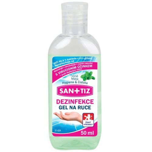Dezinfekční gel na ruce / dezinfekce Sanitiz 50ml - parfém máta / obsahuje Aloe Vera