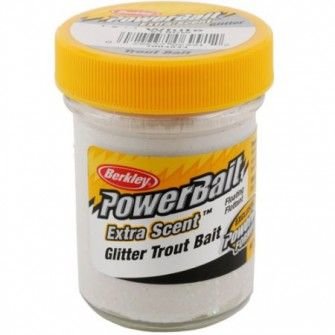 Berkley Power Bait Extra Scent - Pstruhové Těsto - Bílá + Glitter 50g