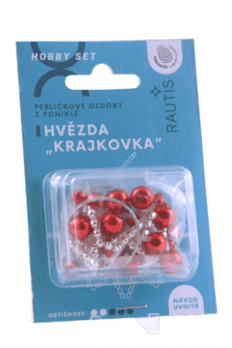 Sada na výrobu ozdoby z perliček - Krajkovka - stříbrná/červená/bílá