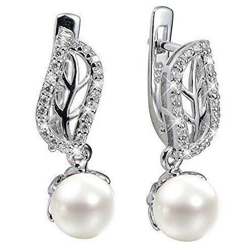 Silvego Stříbrné náušnice zdobené perlou a křišťálem FNJE0707-PR