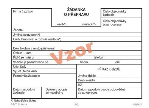 Žádanka o přepravu osob - nákladu