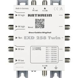 Kaskádový rozdělovač pro satelitní signál (Unicable) Kathrein EXD 258 Twin Vstupy (vícenásobný spínač): 5 (4 SAT/1 terestrický) Počet účastníků: 16