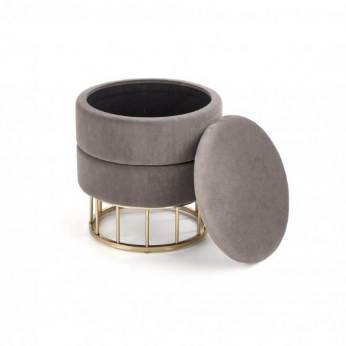 Sedací taburet s úložným prostorem MINTY — kov, látka, šedá