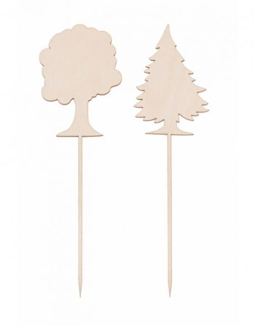 FK Dřevěná zapichovací ozdoba (stromek - 2ks) - 12x3 cm