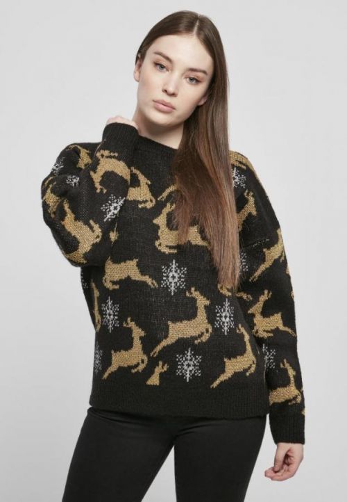 Ladies Oversized Christmas Sweater - black/gold XS