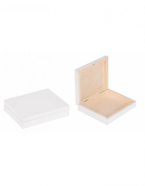 FK Dřevěná krabička plochá - bílá 16x12x4 cm