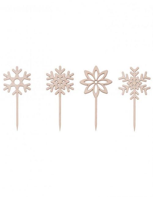 FK Dřevěná zapichovací ozdoba (vločka - 4ks) 10x4 cm
