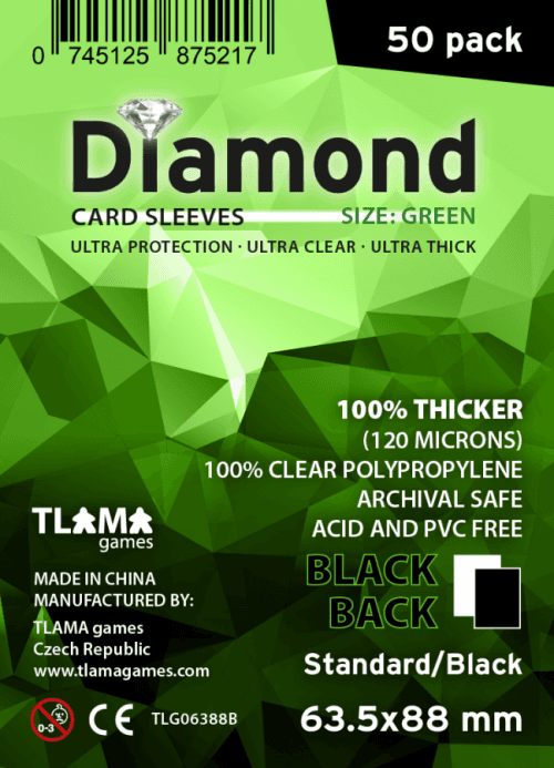 TLAMA games Obaly na karty Diamond Green: Standard Black (63,5x88 mm) černé