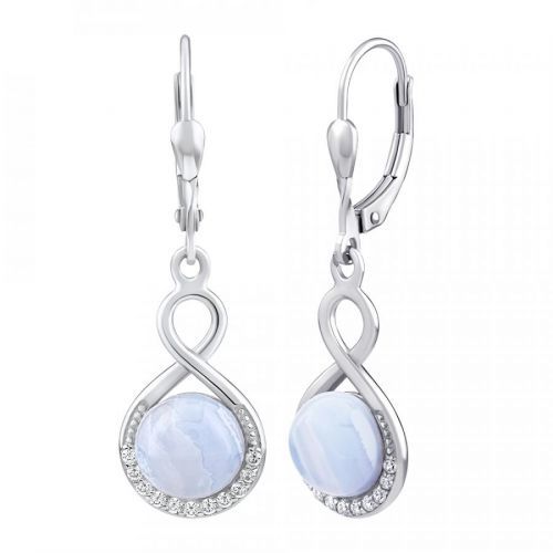 SILVEGO stříbrné visací náušnice s přírodním modrým Achátem a zirkony - JST14710BA