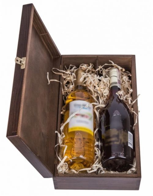 FK Dřevěná krabička na dvě láhve alkoholu - Tmavě hnědá 36x20x11 cm
