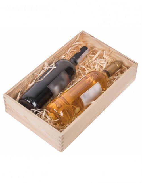FK Dřevěná krabička na dvě láhve alkoholu - Přírodní 36x22x8 cm