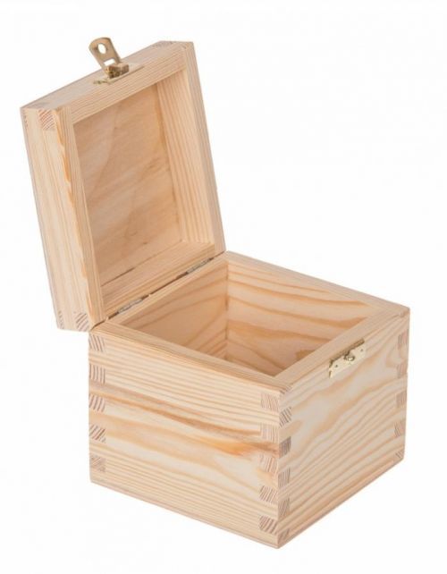 FK Dřevěná krabička se sponou - Přírodní 11x11x11 cm