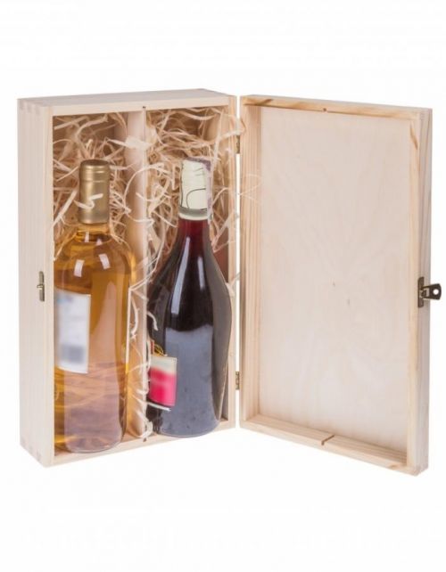 FK Dřevěná krabička na dvě láhve alkoholu - Přírodní 36x20x11 cm