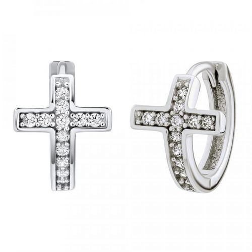 Luxusní stříbrné náušnice Martha ve tvaru křížku se zirkony - QRHBB2E