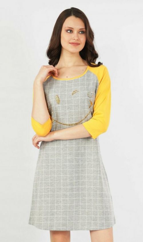 Dámská noční košile s tříčtvrtečním rukávem Úsměv - šedá S