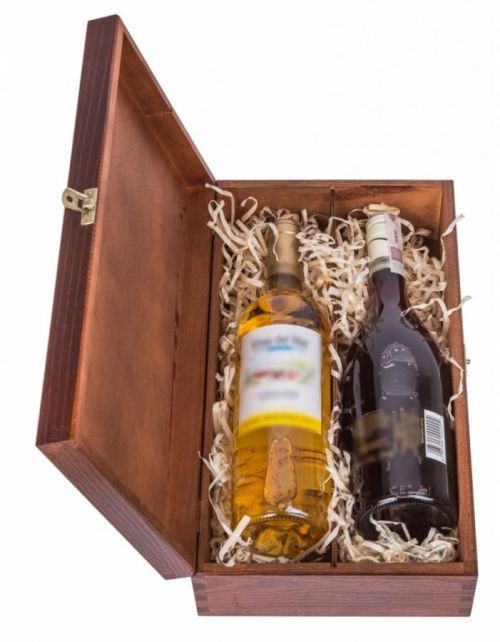 FK Dřevěná krabička na dvě láhve alkoholu - Ořech 36x20x11 cm
