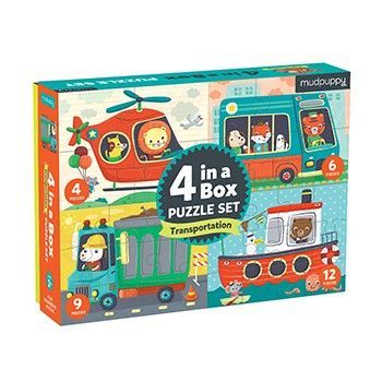 Mudpuppy Puzzle 4 v 1 - Přeprava / Puzzle Set 4 in a Box - Transportation