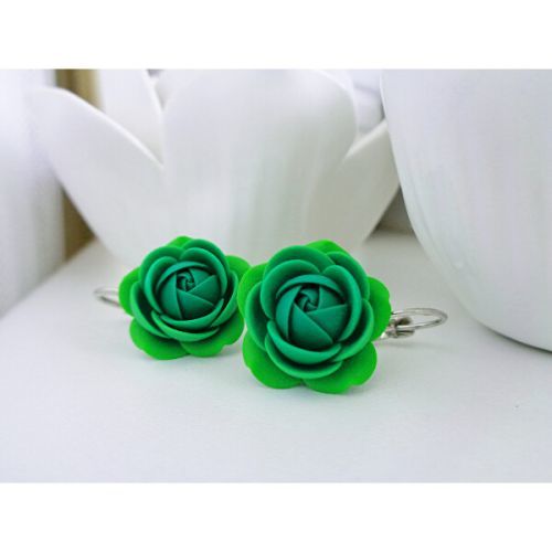 Troli Zelené visací náušnice Kytičky Cool Green