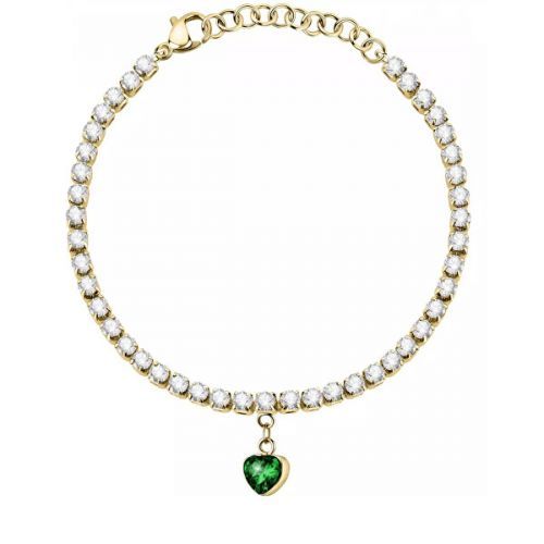 La Petite Story Pozlacený ocelový náramek se zeleným srdíčkem Love LPS05ASD28