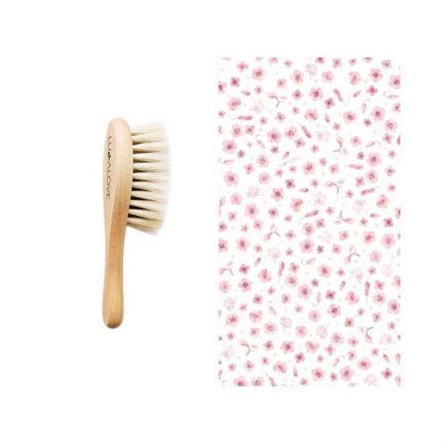 Lullalove Měkký kozí kartáč s žínkou Růžové květinky