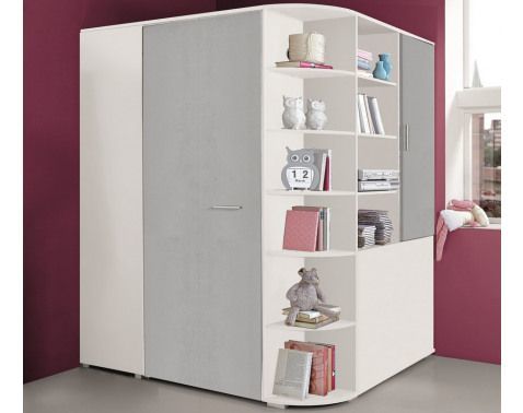 Rohová šatna - šatní skříň Joker, bílá/šedý beton