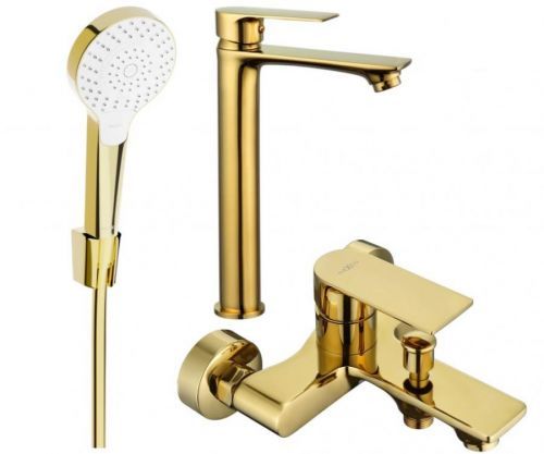 MEXEN Royo R05 Set umyvadlové a vanové baterie s příslušenstvím, zlatá 72213R05-50