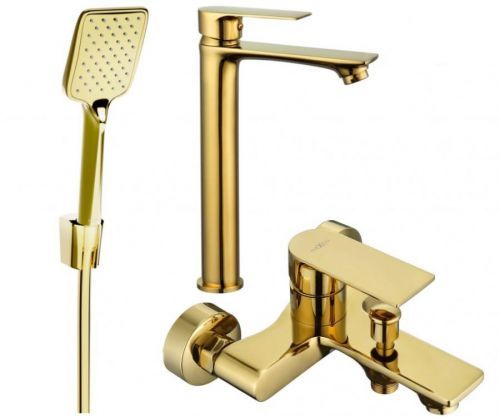MEXEN Royo R62 Set umyvadlové a vanové baterie s příslušenstvím, zlatá 72213R62-50