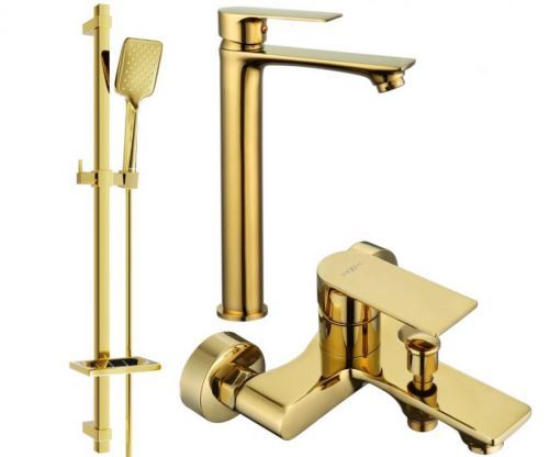 MEXEN Royo DQ62 Set umyvadlové a vanové baterie s příslušenstvím, zlatá 72213DQ62-50