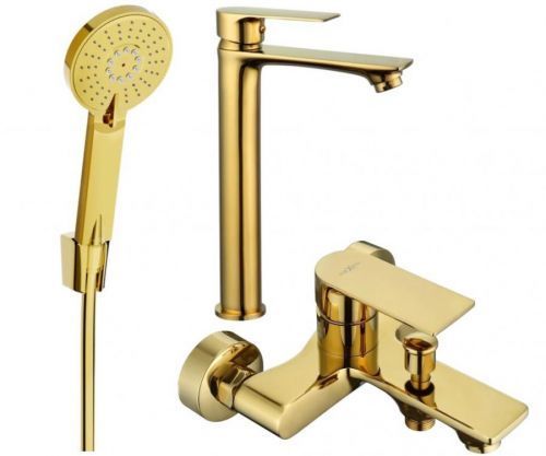 MEXEN Royo R40 Set umyvadlové a vanové baterie s příslušenstvím, zlatá 72213R40-50