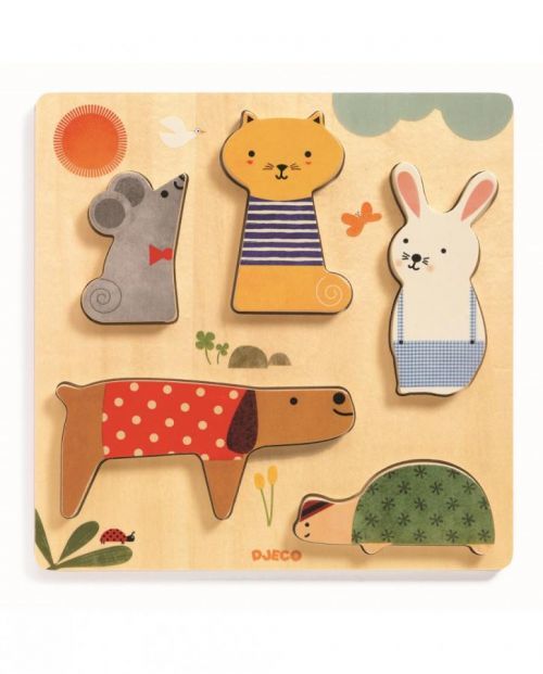 Djeco Domácí mazlíčci Vkládací dřevěné puzzle