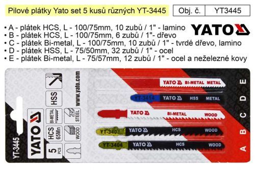 Pilové plátky Yato set 5 kusů různých YT-3445