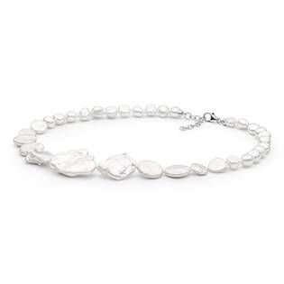 GAURA Stříbrný náhrdelník s plochými nepravidelnými perlami - GA3052