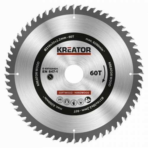 KREATOR kotouč pilový s SK plátky, 216x2,2x30mm, 60T
