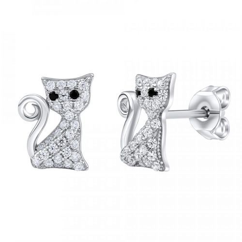 SILVEGO Stříbrné náušnice kočka Bessie s čirými Brilliance Zirconia dámské - MW01038E