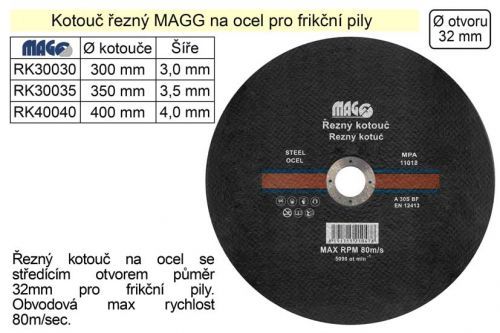 Kotouč řezný na ocel pro frikční pily 300x3,0 MAGG