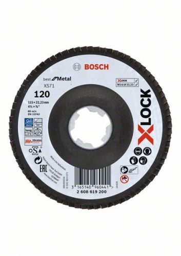 BOSCH Lamelové brusné kotouče Best for Metal systému X-LOCK, šikmá verze, fíbrová deska, Ø 115 mm, G 120, X571, 1 kus 2608619200