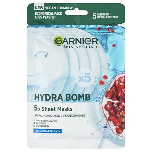Garnier Superhydratační vyplňující textilní maska s výtažkem z granátového jablka Hydra Bomb (Sheet Masks) 5 ks