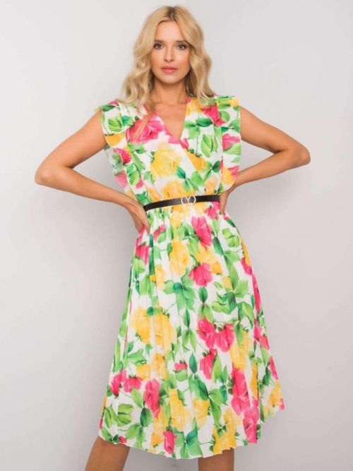 BÍLÉ ŠATY S POTISKEM RŮŽOVO-ŽLUTÝCH KVĚTIN DHJ-SK-13198-1.75-WHITE Velikost: ONE SIZE